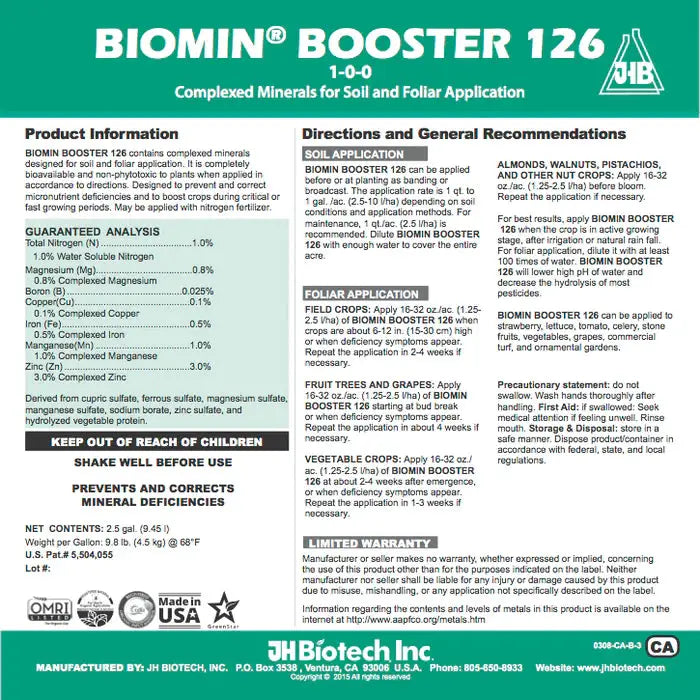 BiominĀ® Booster 126 Amino Acid Chelated Minerals - Gallon by The Soil Makers